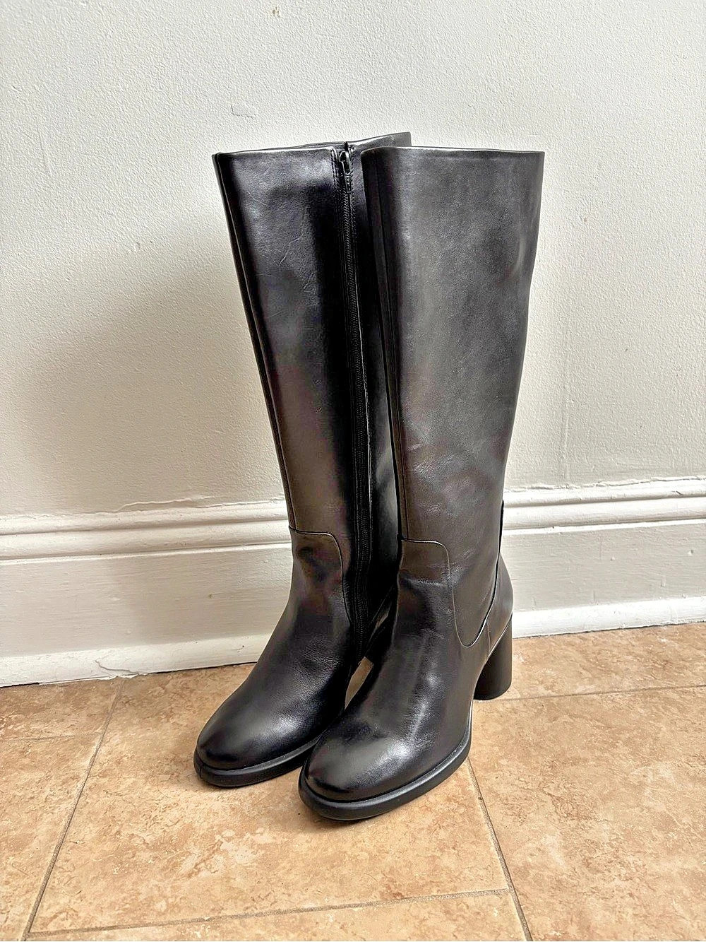 New ECCO Sculpted LX 55 Knee High Leather Boots Black US 8.5 9 NWOB Block Heel - Picture 2 of 7
